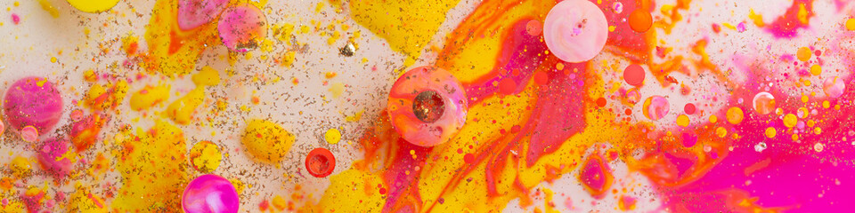 Vibrant abstract background with yellow pink orange liquid bubbles marble texture summer art design