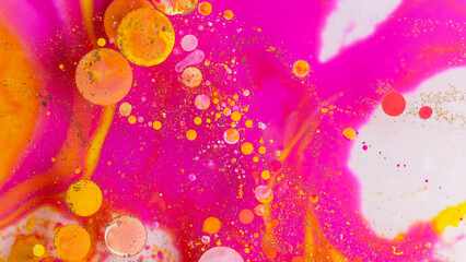 Vibrant abstract background with yellow pink orange liquid bubbles marble texture summer art design