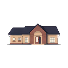 Illustration of a single story house with a dark roof isolated on transparent background