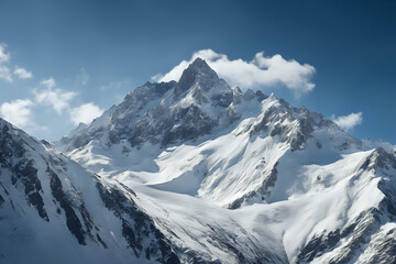 Snow-capped mountain peak under clear blue