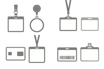Office supplies flat icons set. featuring id card, badge holder, lanyard, and access card symbols