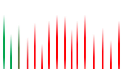 Abstract composition of vertical bars showing green and red against a black background.