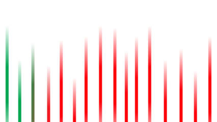 Abstract composition of vertical bars showing green and red against a black background.