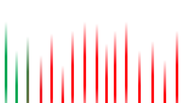 Abstract composition of vertical bars showing green and red against a black background.