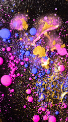 Abstract glamour background with neon pink gold glitter bubbles liquid texture luxury party fashion design