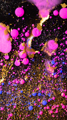 Abstract glamour background with neon pink gold glitter bubbles liquid texture luxury party fashion design