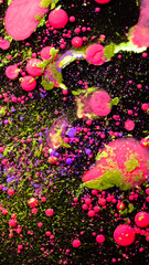 Abstract glamour background with neon pink gold glitter bubbles liquid texture luxury party fashion design