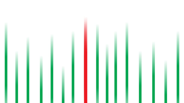 Vibrant minimalist illustration features varying green bars with a central red bar.