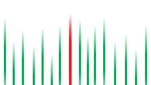 Vibrant minimalist illustration features varying green bars with a central red bar.