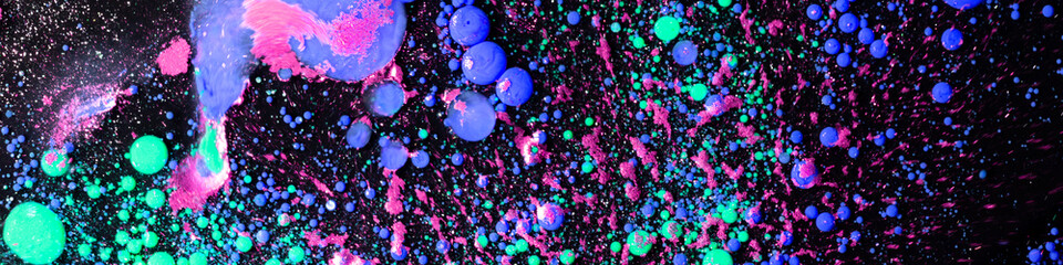 Abstract glamour background with neon pink gold glitter bubbles liquid texture luxury party fashion design