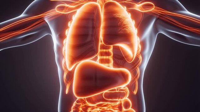 Human Anatomy Illustration Transparent Body Lungs Intestines Organs and Circulatory System Medical Visualization and 3D