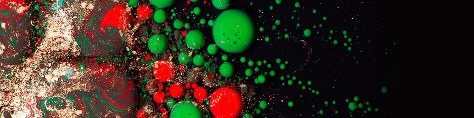 Christmas abstract background with red green gold bubbles liquid art texture holiday festive decoration design
