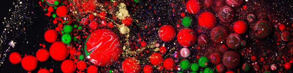 Christmas abstract background with red green gold bubbles liquid art texture holiday festive decoration design