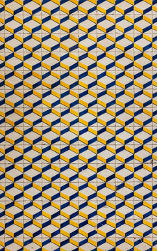 Geometric azulejo pattern in vibrant Lisbon architecture