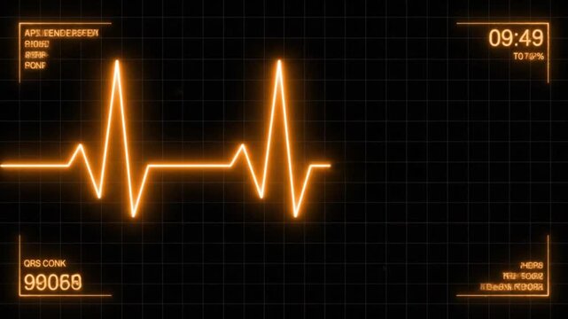 Heartbeat Rhythm Orange EKG Monitor Display with Digital Pulse Trace Medical Scan Bright Sparks Animated Healthcare
