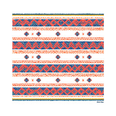 Tribal geometric pattern with coral blue and yellow stripes isolated on transparent background
