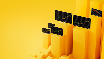 Dynamic stock market statistics displayed on multiple TV screens