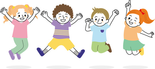 Colorful Cartoon Illustration of Happy Jumping Children
