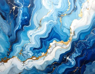 Acrylglasbilder Kristalle Abstract mesmerizing blue and gold marble design  © Rezeki