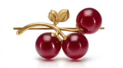 Gold tone cherry brooch