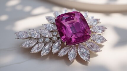 Pink gemstone brooch