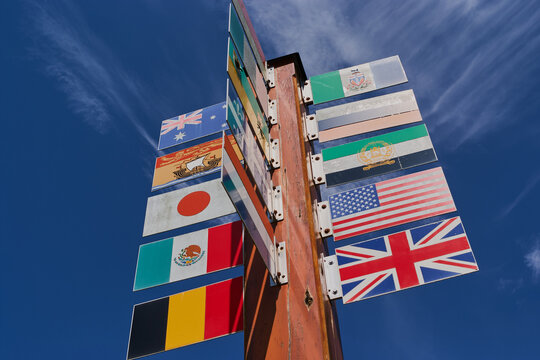 Flag signpost in Hope, BC