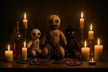 Eerie Voodoo Ritual for Mystical Spiritualism and Dark Arts - Embrace the Occult and Supernatural for Horror Themes and Halloween Imagery