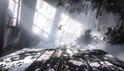 A weathered wooden surface, bathed in light