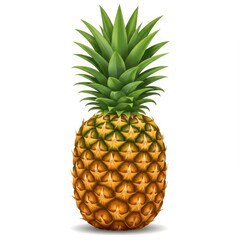 Fototapeta premium Perfectly Ripe Golden Pineapple with a Lush Green Crown, Isolated on a Clean White Background.