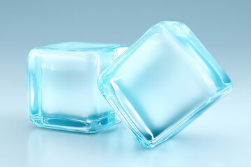 Transparent ice cubes reflecting natural light create a serene ambiance highlighting the coolness of refreshment and purity in a minimalist setting emphasizing clarity and freshness