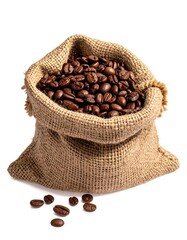 Coffee beans in burlap sack