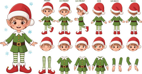 Festive Animated Elf Character Sheet with Multiple Poses and Expressions