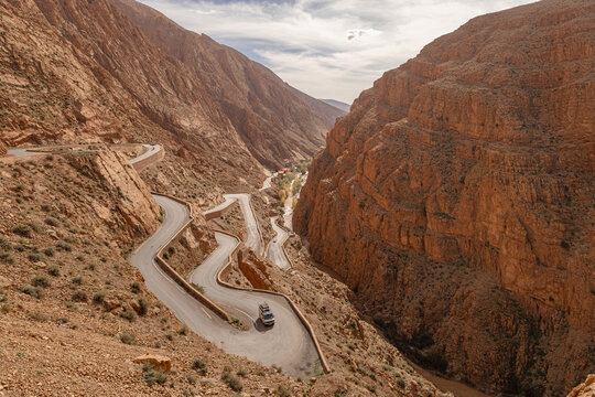 Winding mountain road through Dades Gorges Morocco
