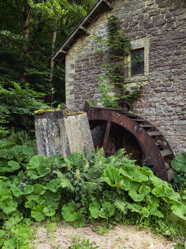 Old stone mill with water wheel