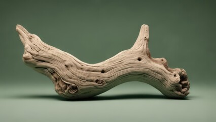 Fototapeta premium Natural Driftwood Branch on Green Background
