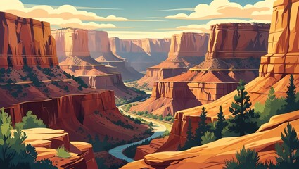 Grand Canyon landscape with winding river and mesas
