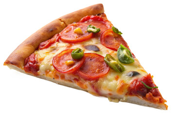 Delicious slice of pepperoni pizza with melted cheese and fresh toppings isolated isolated on transparent background