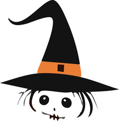 Scary face of a witch in a hat. Vector illustration on a Halloween theme