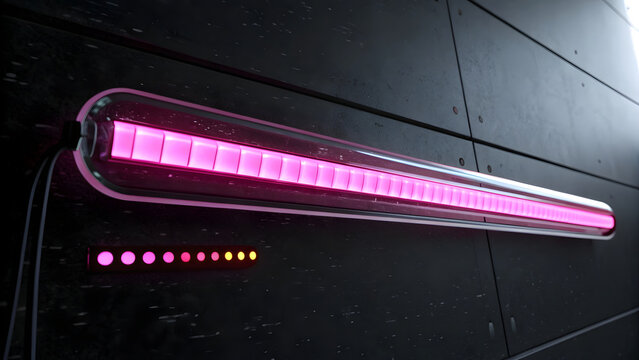 A glowing pink neon progress bar stretches horizontally across a dark, nearly black background, pulsing softly to indicate active loading or processing status