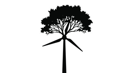 Fototapeta premium Tree merges with wind turbine, symbolizing renewable energy and nature's harmony.