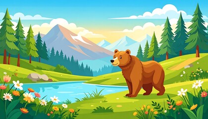 Bear by a mountain lake