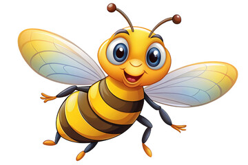 Adorable cartoon honeybee flying happily with big eyes and yellow stripes isolated on transparent background