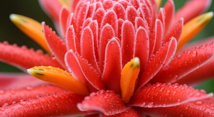 Red Flower with Water Droplets Exotic Torch Ginger Blossom