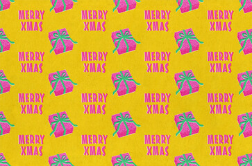 Christmas Gift Pattern on Yellow Background