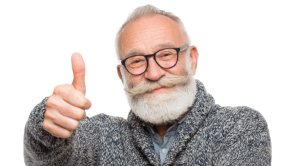 Happy senior man with a thumbs up gesture on a transparent background.