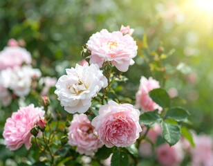 Beautiful pink and white roses in a garden