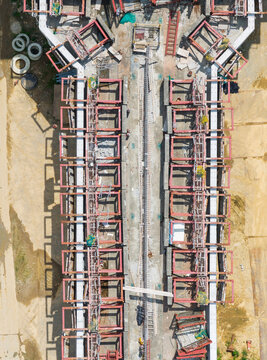 Aerial View Metro Rail Track Construction Site Symmetry
