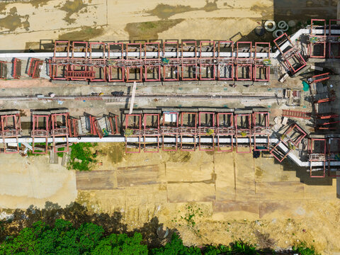 Aerial View Metro Rail Track Construction Site Symmetry