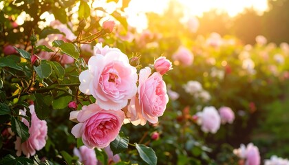 Beautiful pink roses in sunlight