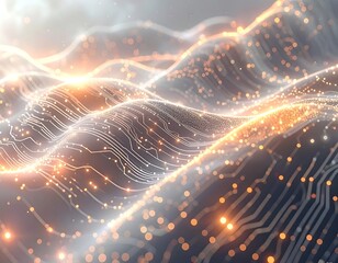 Abstract digital landscape of glowing circuit lines